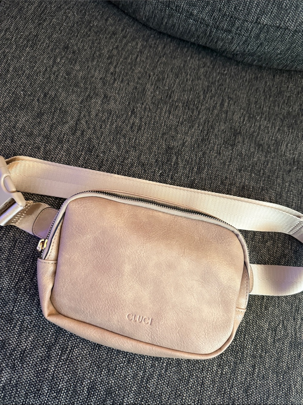 soft beige leather feel crossbody belt bag